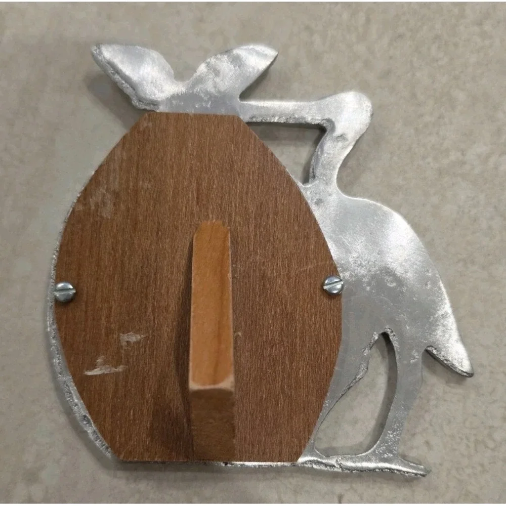 VTG Pewter Stork Baby Picture Frame Nursery Cottagecore Made Mexico Wood Stand